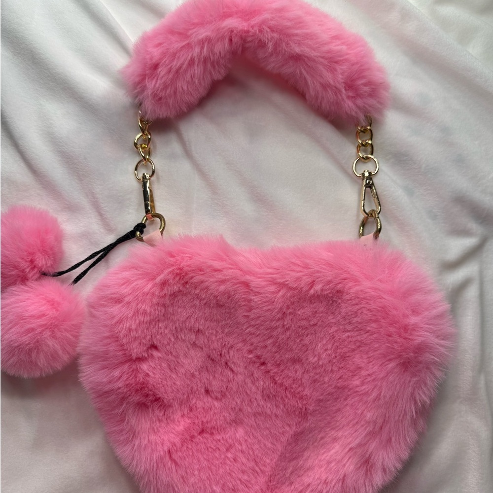Pink Fuzzy Heart-Shaped Handbag